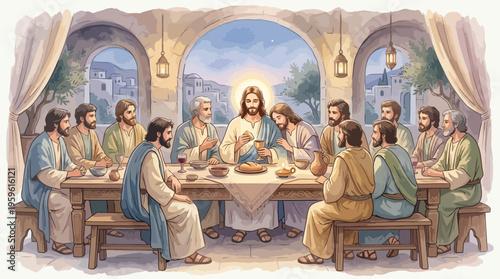 Jesus Christ and Disciples at the Last Supper.