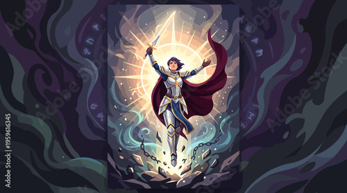 Brave Female Warrior Knight with Sword and Armor.