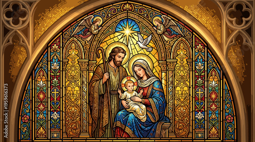 Holy Family Stained Glass Window.