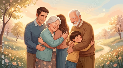 Happy Family Embracing Together in a Warm Moment.