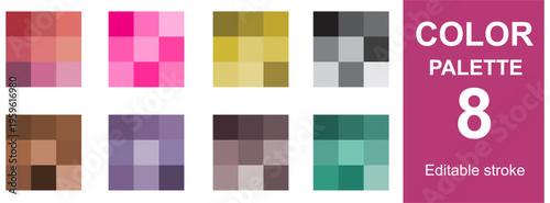 Multicolor Gradient Palette Set – Vibrant Squares in peach, pink, olive, black, brown, purple, haze, and teal. Scrapbook Paper, Card Template, Vector Background