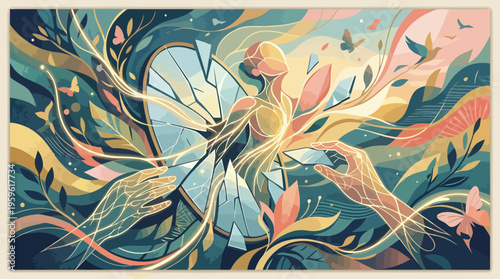 Abstract depiction of healing and growth with natural elements.