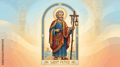 Saint Peter Apostle Christian Religious Figure Icon Illustration.