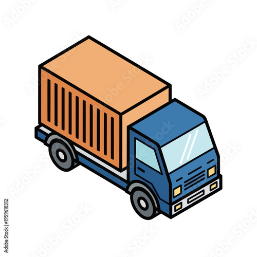 Blue Delivery Truck with Orange Container.