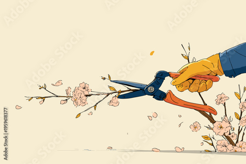 Pruning Shears Trimming Cherry Blossom Branch