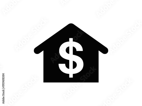 A black and white vector icon of a house with a dollar sign representing real estate investment or financial property