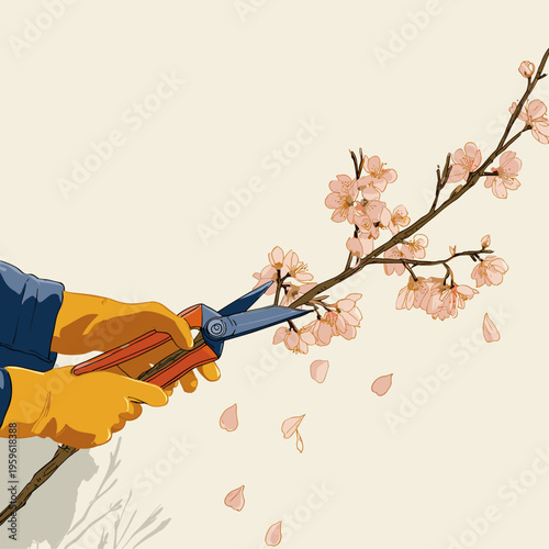 Pruning Shears Trimming Cherry Blossom Branch