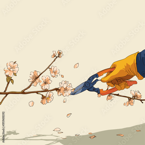 Pruning Shears Trimming Cherry Blossom Branch