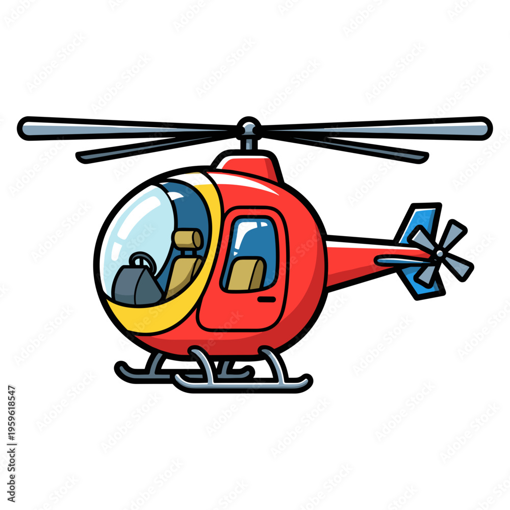 Fototapeta premium Red rescue helicopter cartoon illustration for emergency aid