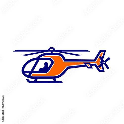 Minimalist blue and orange helicopter icon for branding