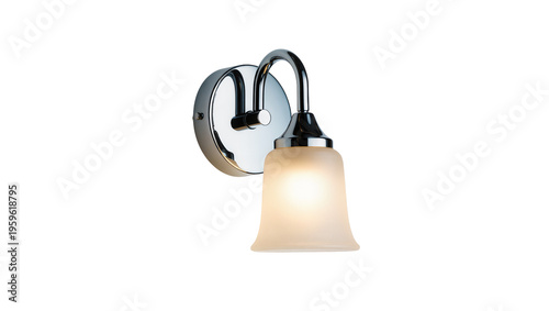 фотографія Modern chrome wall sconce with frosted glass shade emitting warm light, isolated