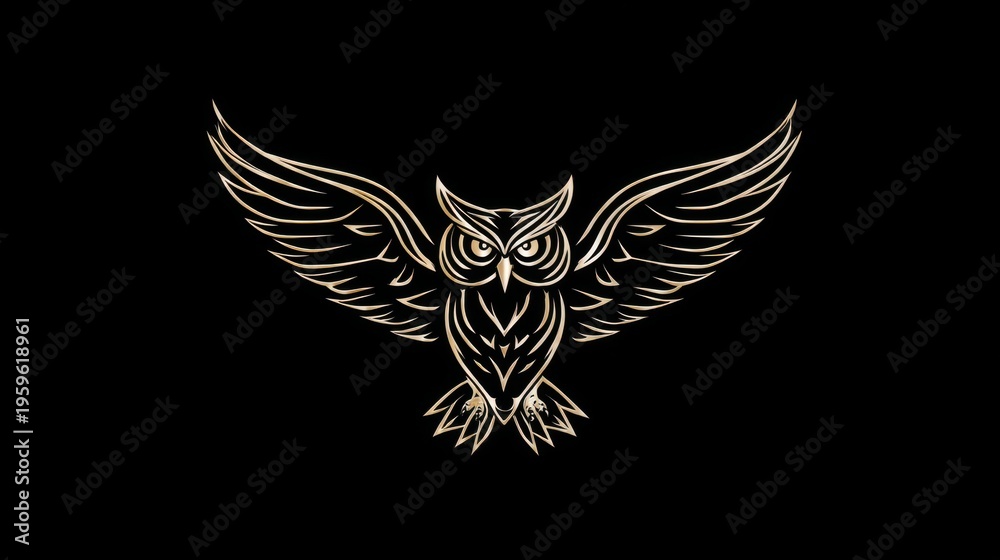 Fototapeta premium Elegant Stylized Illustration of an Owl with Outstretched Wings