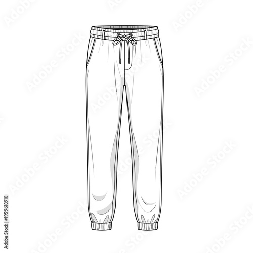 Technical fashion sketch of basic sweatpants with drawstring