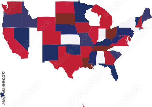 USA map red blue states colored United States illustration