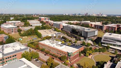 Aerial View of NC State Centennial Campus and Raleigh Skyline