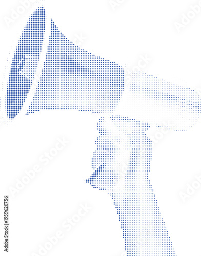 Hand holding megaphone halftone dots illustration