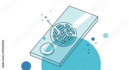 Microscope slide with bacteria sample and water droplet, scientific research concept