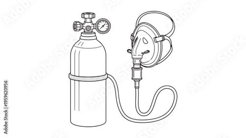 Oxygen Cylinder with Mask for Respiratory Support Emergency Medical Equipment and Hospital Care Vector Illustration
