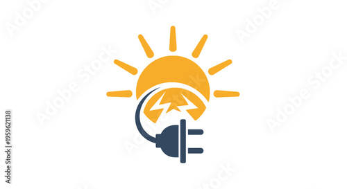 Electricity, energy, power icons, plug and sun symbols, vector graphics