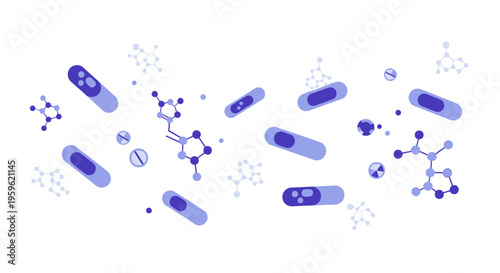 Medical capsules and molecular structures, science and healthcare concept