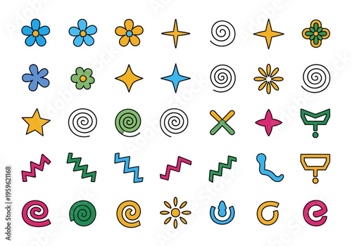 Retro Y2K Graphic Elements Set - 90s 2000s Pop Art Aesthetic Icons and Shapes Collection