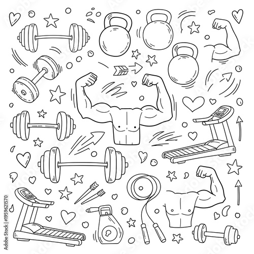 Doodle Style Fitness and Bodybuilding Illustrations