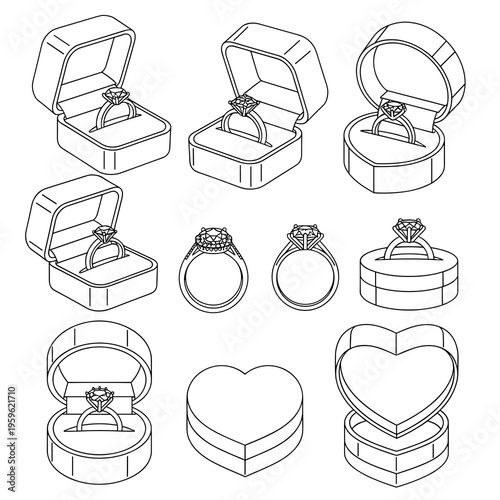 Jewelry Box and Ring Gift Illustration Set