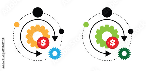 Abstract Coins and Gear Cogwheels Money Making Process. Business and earning profit, managing a successful business