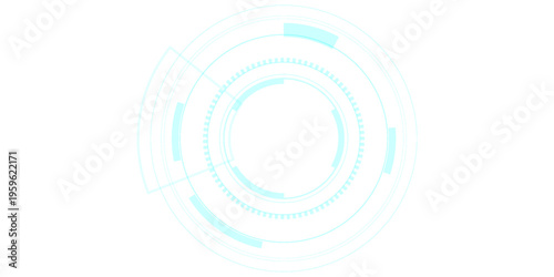 Abstract futuristic technology background featuring a circular HUD (heads-up display) interface design in soft cyan tones on a clean white backdrop.