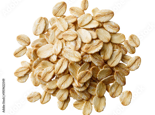Bild auf Leinwand Pile of dry raw oat flakes, a healthy whole grain breakfast ingredient, naturall