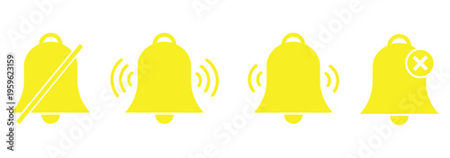 Notification bells icon, ringing bell with new alert, vector symbol for alarm clocks, smartphone app notifications, incoming messages, push alerts, and user interface design