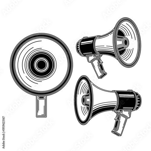 Vintage Style Megaphone and Round Speaker