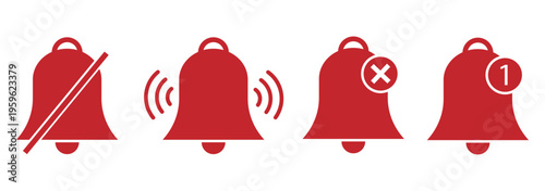 Notification bells icon, ringing bell with new alert, vector symbol for alarm clocks, smartphone app notifications, incoming messages, push alerts, and user interface design