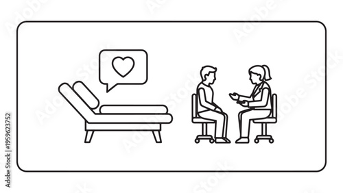 Online dating and romantic meeting concept with couple sitting on sofa mobile application love chat communication modern relationship lifestyle line icon illustration