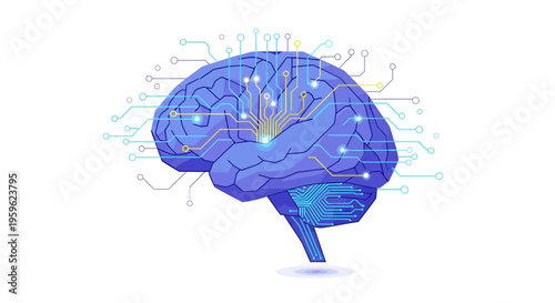 Brain, human brain, neural network, blue brain, vector illustration