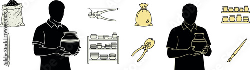 Business icons, office supplies, finance symbols, vector graphics