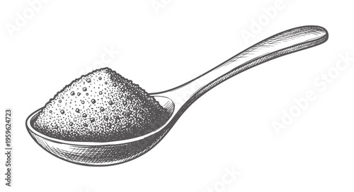 Spoon filled with granular sugar in a style ingredient food