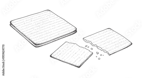 Stacked and broken matzah crackers with textured surface food