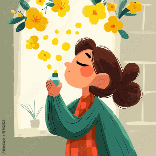 Woman Relieving Spring Allergies with Nasal Spray