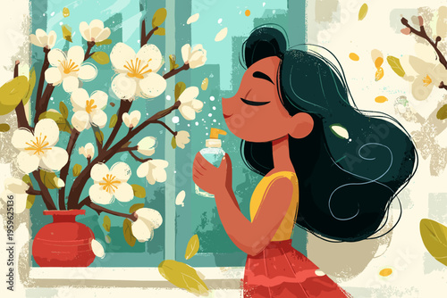 Woman Relieving Spring Allergies with Nasal Spray