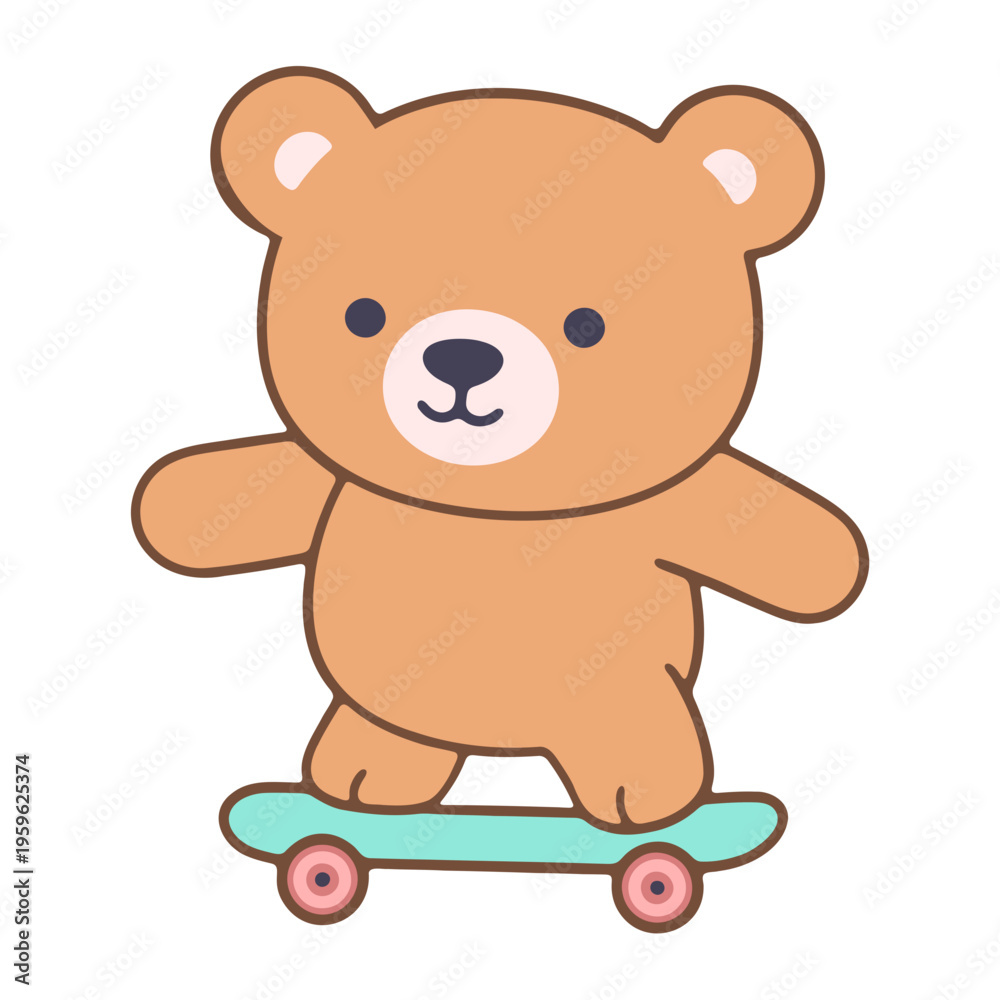 Fototapeta premium A cute cartoon bear riding a skateboard in a playful and carefree manner