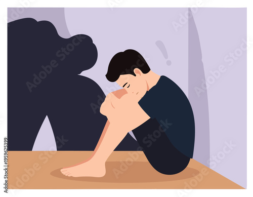 flat vector illustration of a person sitting in corner hugging knees