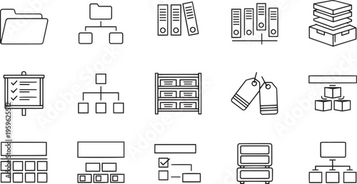 Business Organization and Document Management Line Icons