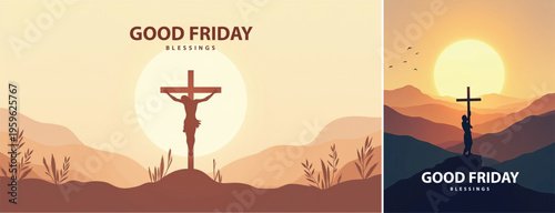 Elegant Good friday with cross background, Good friday holy week background for banner and social meida template