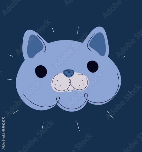 Cartoon vector illustration of British Shorthair cat face, concept of cuteness, calmness and pet personality