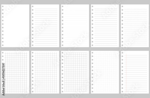 Round perforated memo pad set with lines, dotted lines, and grid lines.