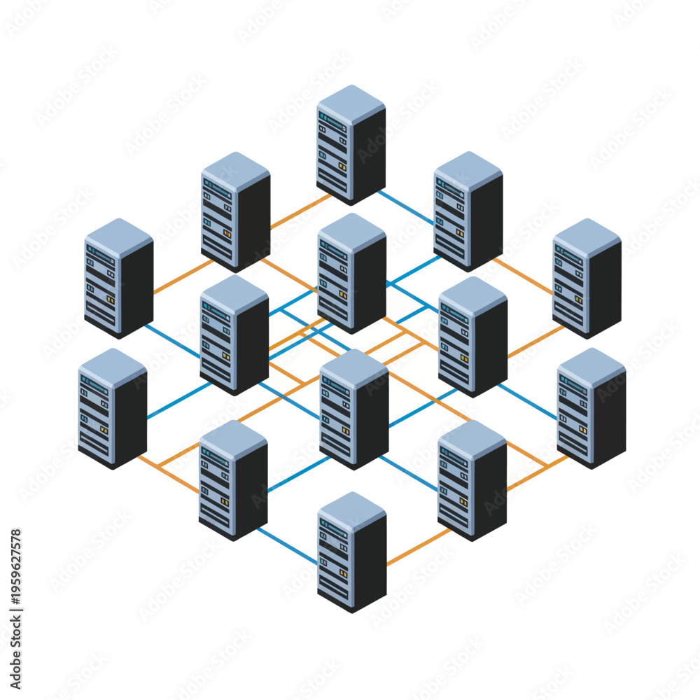 Fototapeta premium Network of Computer Servers Interconnected System.