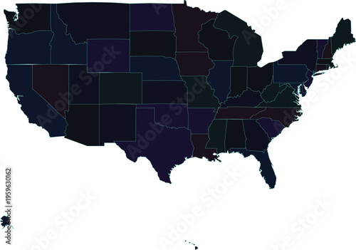 USA map neon glowing borders filled states United States illustration