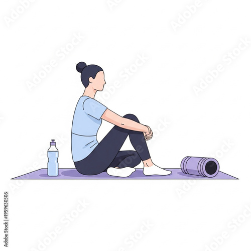 Post-Workout Relaxation Yoga Mat Fitness Recovery Calm Vector Illustration