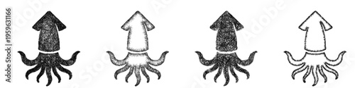 Sketch squid icon design set